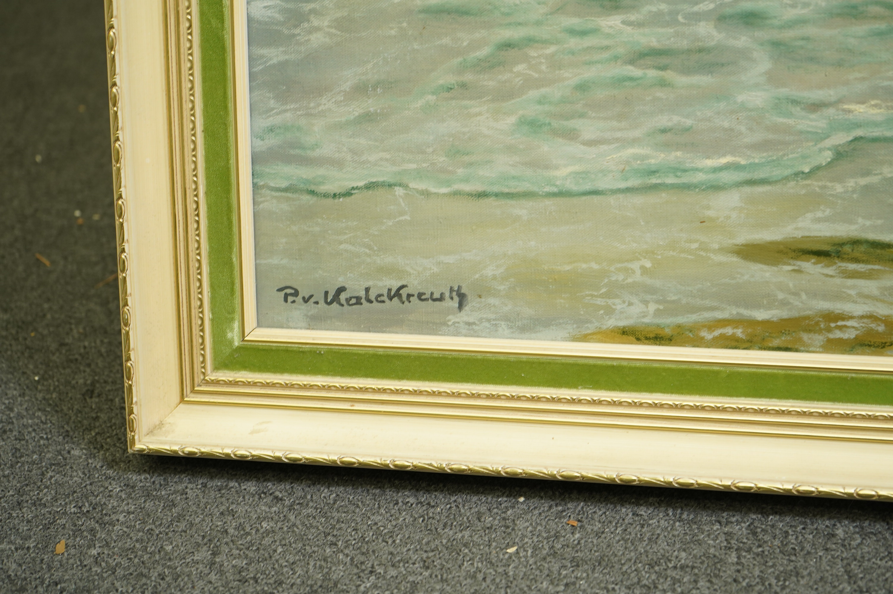 Patrick von Kalckreuth (German, 1882-1970), oil on canvas, Waves breaking on the shore, signed, 60 x 90cm. Condition - good